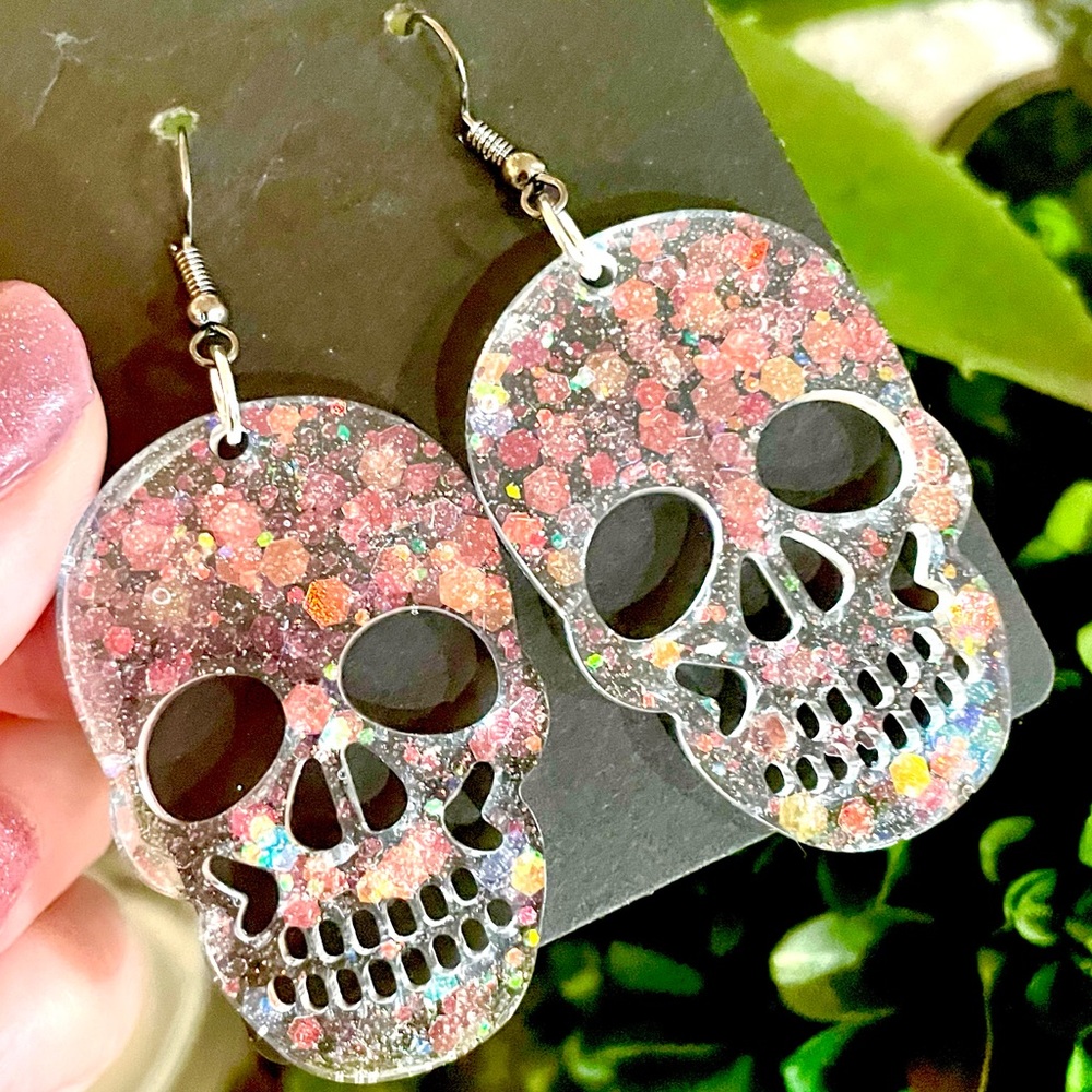 Clear Sparkle Skull Earrings